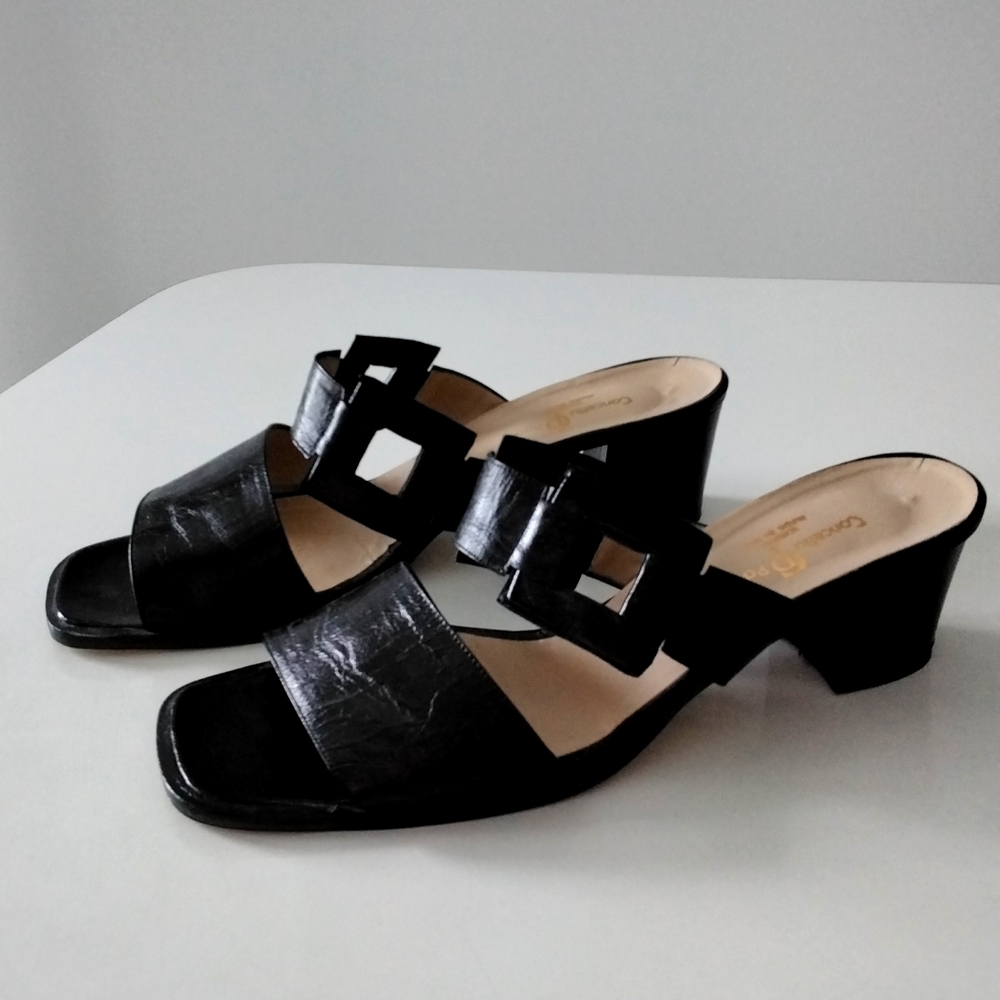 Concetta Pane genuine leather mules handmade in Sorento Italy, black